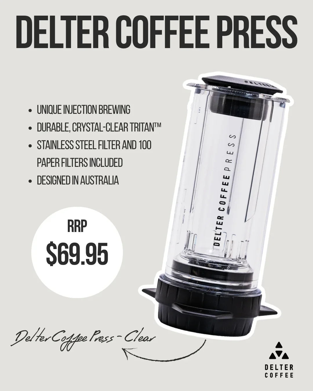 Delter Press Clear + Hand Grinder Combo Barista Equip Australia